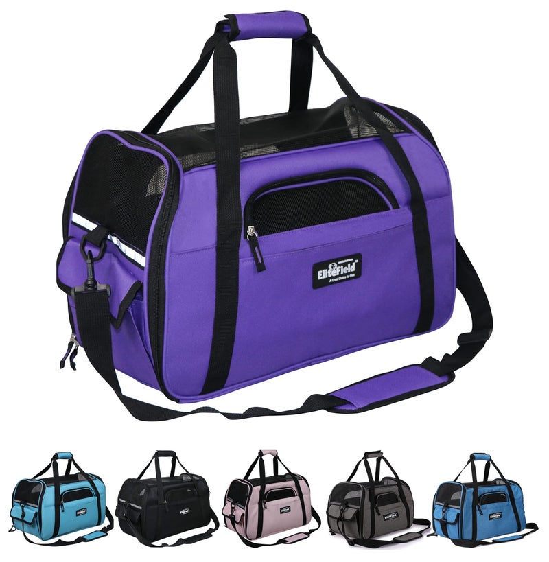 EliteField Soft Sided Pet Carrier (3 Year Warranty, Airline Approved), Multiple Sizes and Colors Available (Large: 19" L x 10" W x 13" H, Purple) - Image 1